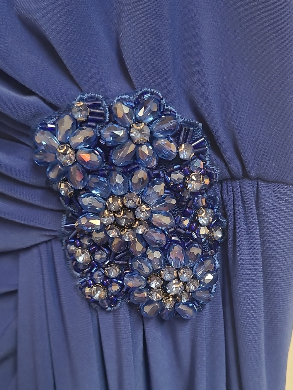Adrianna Papell One-Shoulder Brillant Sapphire Gown Size 14 Sparkly Accents - Picture 5 of 13
